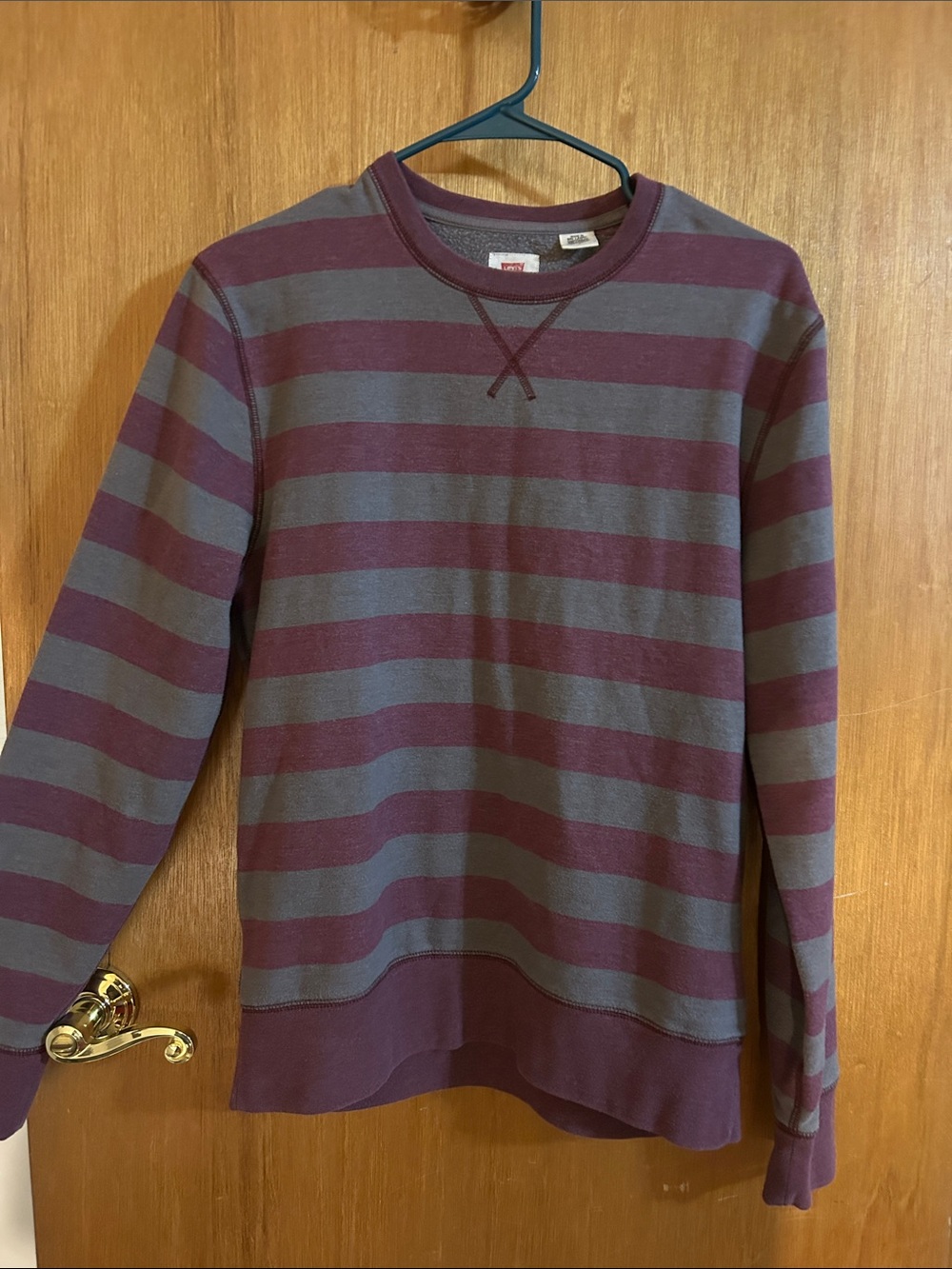Levi's Maroon and Gray Striped Crewneck